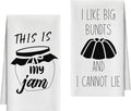 Kitchen Towels Set of 2, Jam and Bundts Dish Towel for Kitchen, Decorative Hand Towels for Bathroom, Fast Drying Tea Towel with Funny Sayings, Housewarming Xmas Gifts for Women Mom -B14