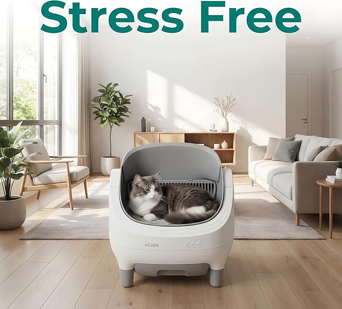 HOZEN Open Top Automatic Cat Litter Box - Self-Cleaning, Odor-Free, App-Controlled, 76L Capacity for Stress-Free Feline Care