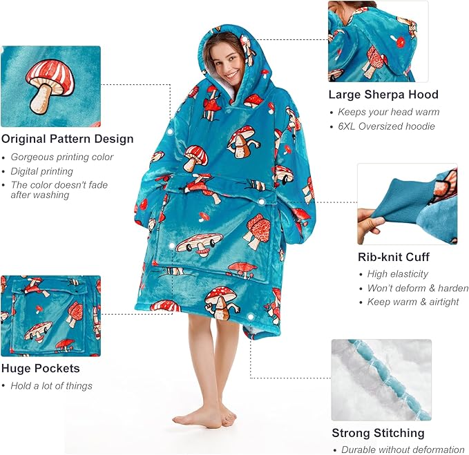 Narecte Cozy Oversized Blanket Hoodie Wearable Blanket Adults Soft Hooded Blanket Hoodie Birthday Gifts for Women Christmas