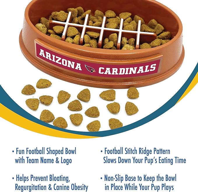 NFL Super-Bowl Arizona Cardinals Slow Feeder Dog & Cat Bowl. Football Design for Healthy Digestion. Non-Slip for Large & Small Pets