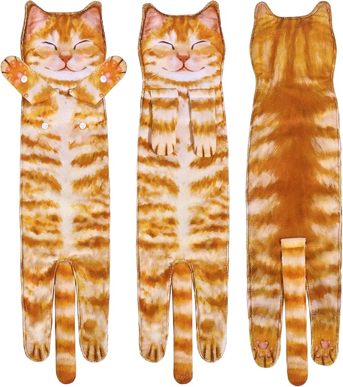 Funny Hand Towels for Bathroom Kitchen Decor - Cute Cat Hanging Hand Towel Kitchen Gadgets - Unique Housewarming Birthday Christmas Cat Lover Gift Ideas for Women Mom Lady Adults