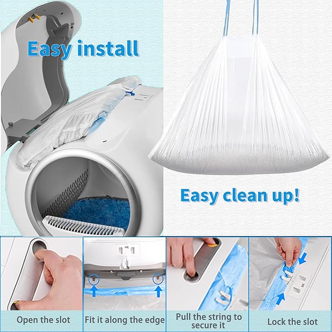 40 Count Self-Cleaning Cat Litter Box Liners Bag Compatible with MW-SC01/MW-SC02/MW-LR01, Drawstring Heavy Duty Cat Litter Receptacles Bags Fit For Automatic Pet Litter Box-17.7" * 19.7"