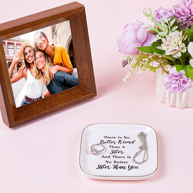 PUDDING CABIN Sister Gifts Basket, Mothers Day Gift for Sister Jewelry Dish Set, Birthday Gift for Women, Little Sisters, Big Sisters Gifts