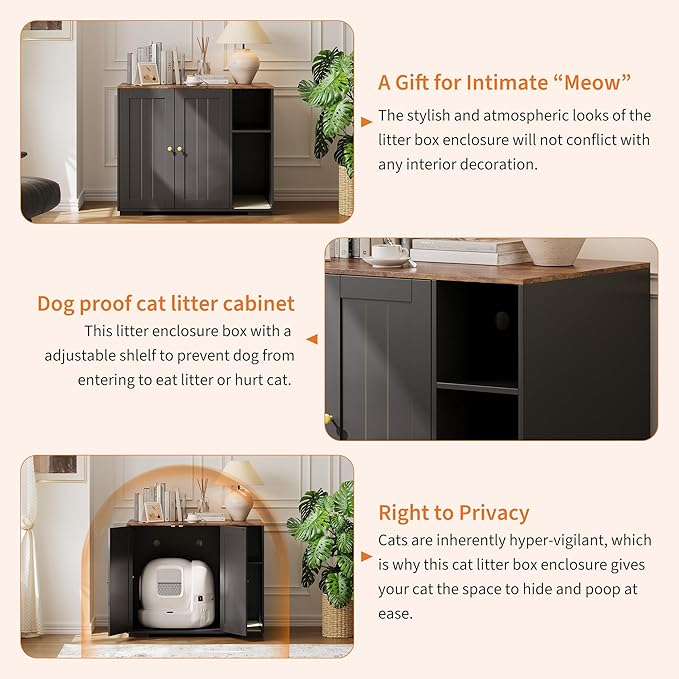 Garvee Dog-Proof Large Cat Litter Box Enclosure with Scratch Pad, Large Automatic Litter Box Furniture for Placing Self-Cleaning Litter Box,Litter Cabinet with Outlet,Space for Cat Stuffs