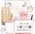 Cat Mom Gifts for Women Unique Cat Themed Gift for Cats Lovers Gifts for Women Funny Cats Accessories for Woman - Kitty Paw Socks Keychain Pen Candle Cup Sticky Notes Makeup Bag Card