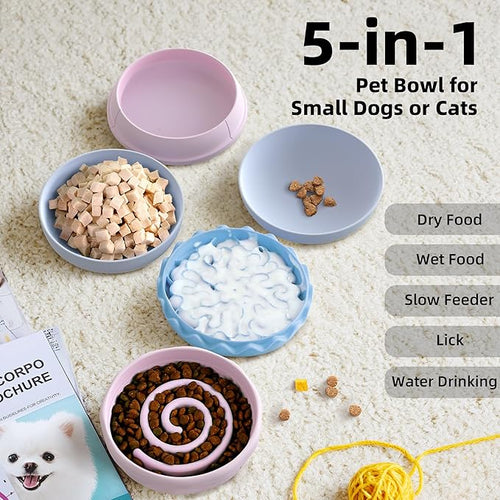 5-in-1 Dog Bowls Set, 6.1 inch Cute Colorful Hamburger-Shaped Dog Food Bowl Stackable for Easy Storage and Travel, Cat Bowls for Food and Water, Pet Bowls Suitable for Small and Medium Dogs (Purple)