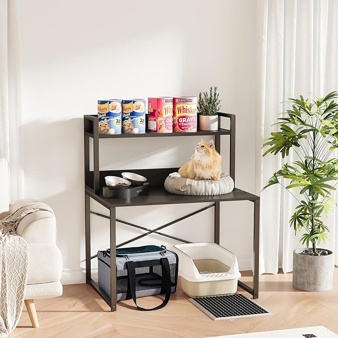 Large Self Cleaning Litter Box Table with Storage Shelf, Enclosed Hidden Cat Furniture for Large Litter Boxes, Space Saving Furniture for Cat Cage 42.1" H