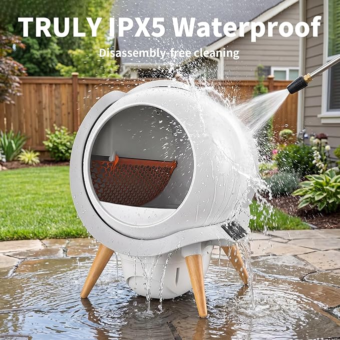 HoneyGuaridan Self Cleaning Cat Litter Box,IPX5 Waterproof Automatic Cat Litter Box,5G WiFi App Control, Odourless, Integrated Safety Protection, Water Rinsable and Easy to Clean, for Multiple Cats