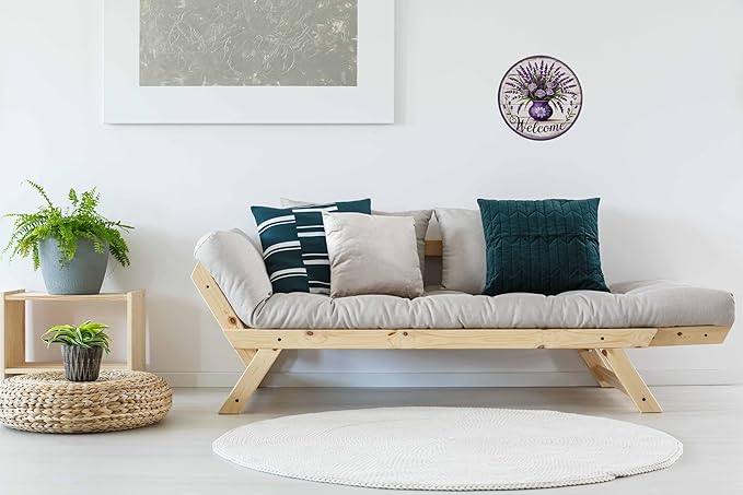 AWISZZZ Lavender Welcome Home Metal Sign 8x8in Round Aesthetic Plaque for Entryway Wall Decor Farmhouse Gift