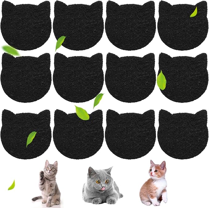12-Pack Universal Cat Litter Box Carbon Filters – Stick-On Activated Charcoal Odor Absorbing Pads, Compatible with Most Litter Boxes and Pans