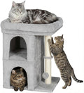 Aechonow 24in Cat Tree Tower with Scratching Post, 19 * 16.5in Window Perch Bed for Large Adult Cats, 2 Small Condo Cubbies for Indoor Kittens, Light Gray