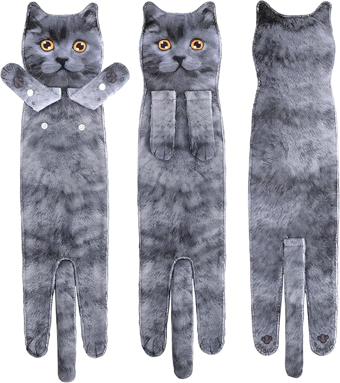 Funny Hand Towels for Bathroom Kitchen Decor - Cute Cat Hanging Hand Towel Kitchen Gadgets - Unique Housewarming Birthday Christmas Cat Lover Gift Ideas for Women Mom Lady Adults