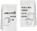 Bath Towels Set of 2, Funny Toilet Roll Dish Towel for Bathroom Spa Kitchen, Just Roll with It Decorative Hand Towels, Fast Drying Tea Towel, Housewarming Xmas Gifts for Women Mom -B35