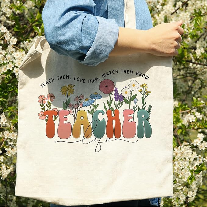 bmuvghi Teacher Appreciation Gifts Canvas Tote Bag Reusable Shopping Grocery Bags Birthday Gift for Teachers Women