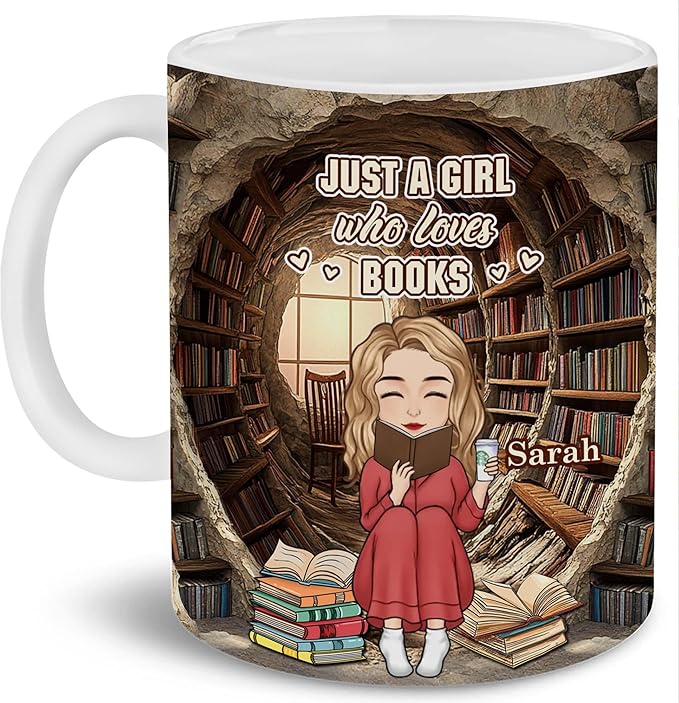 Personalized Book Lover Gifts - Book Lovers Gift For Bookworm, Readers, Librarians, Bookish - Library Bookshelf Mug With Custom Avatar - Bookish Gift For Friends, Women, Her