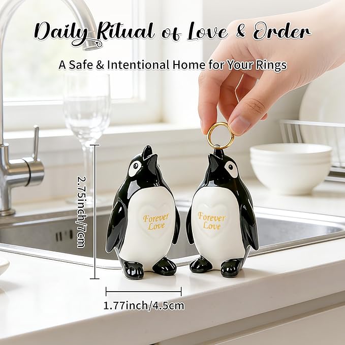 Penguin Gifts for Him Her Boyfriend Girlfriend, Set of 2 Ceramic Penguin Figurines Forever Love Anniversary Birthday Gifts for Women Men, Romantic Valentines Gift for Wife Husband Couples Cute Decor