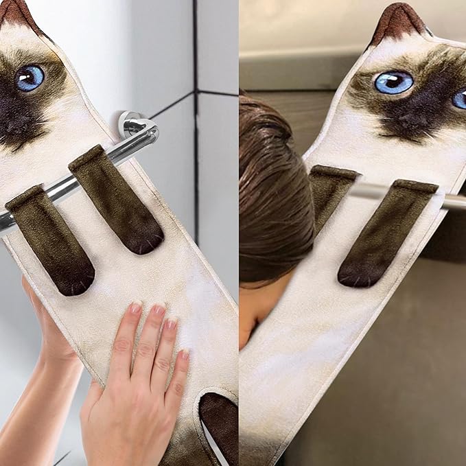 Funny Hand Towels for Bathroom Kitchen Decor - Cute Cat Hanging Hand Towel Kitchen Gadgets - Unique Housewarming Birthday Christmas Cat Lover Gift Ideas for Women Mom Lady Adults
