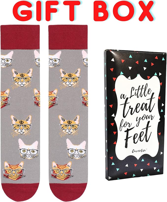 Cavertin Women's Novelty Socks with Gift Box Cat Lover Dog Mom Book Lover Cat Mom Llama Unicorn Sloth Corgi