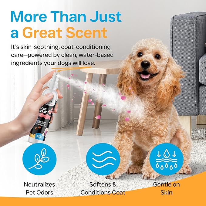 Alpha Dog Series Grooming Body Spray for Dogs & Cats – Long-Lasting Fragrance Deodorizing Mist with Aloe, Odor Eliminator, Alcohol-Free & Non-Toxic Pet Cologne - 8 fl. oz. (Cherry Blossom)