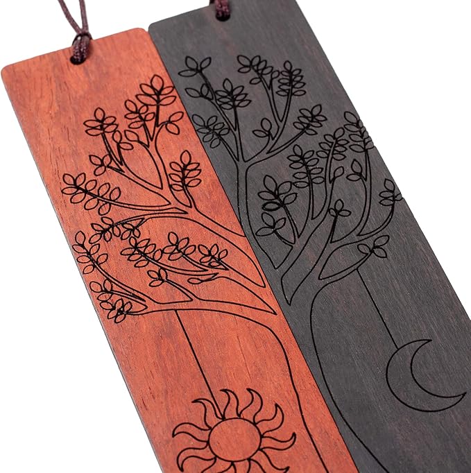 2 Pcs Bookmark,Cute Wooden Book Markers for Men Women, Unique Book Mark (Sun and Moon)