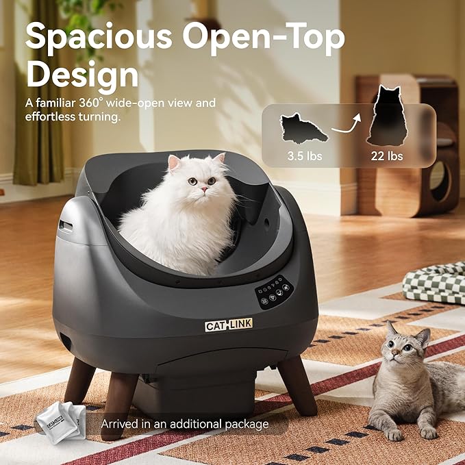 CATLINK Self Cleaning Cat Litter Box Open-X, 5G & 2.4G WiFi, Safe Anti-Pinch Automatic Litter Box Open Top, AI Waste Analysis Health Monitor, App, Odor Free - Grey/Large Kit (Multi-Cat Household)