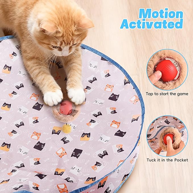 Interactive Cat Toy Ball Track, Interactive Cat Toy Automatic Moving with Motion Activated Hide Seek Rolling Chase for Indoor Play Rechargeable Blue