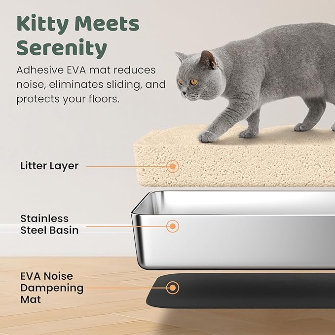 Stainless Steel Litter Box with Lid - XL Enclosed Litter Box for Cats with Collecting Mat - 4 Way Setup Fully Closed, Semi Low, High & Open Kitty Boxes, Leak Proof Metal LitterBox (Light Gray)