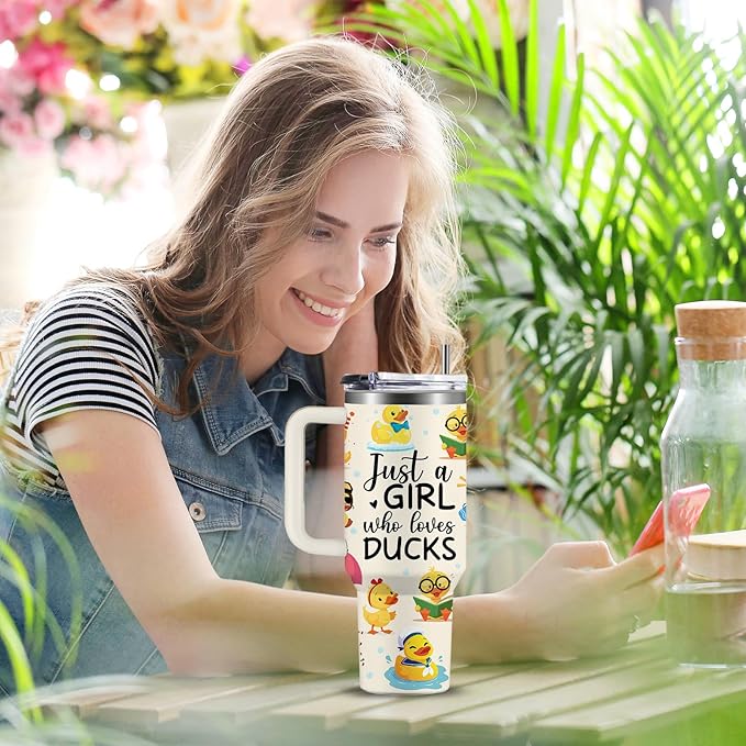 Duck Gifts For Women, Just a Girl Who Loves Duck Gifts Tumbler 40oz, Rubber Ducks Birthday Christmas Gift For Ducks Lover