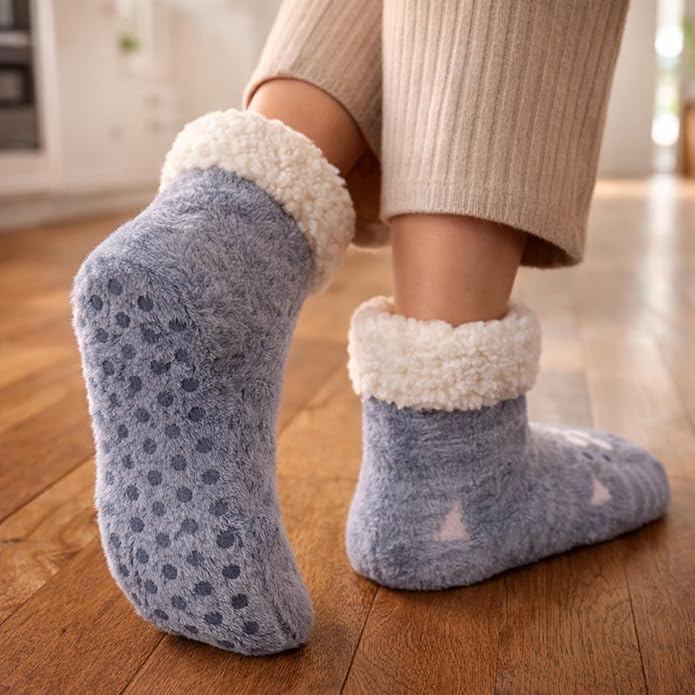 Jeasona Women’s Fuzzy Slipper Socks With Grippers Cozy Warm Cute Animal Gifts