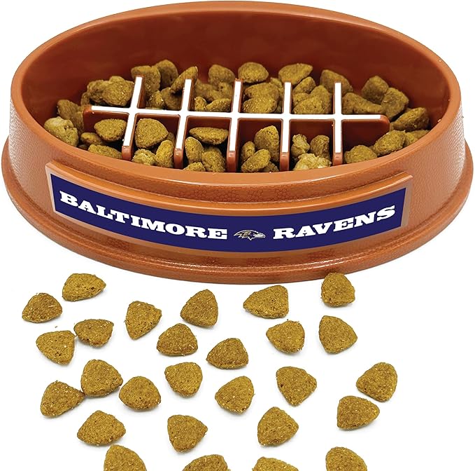 NFL Super-Bowl Baltimore Ravens Slow Feeder Dog & Cat Bowl. Football Design for Healthy Digestion. Non-Slip for Large & Small Pets