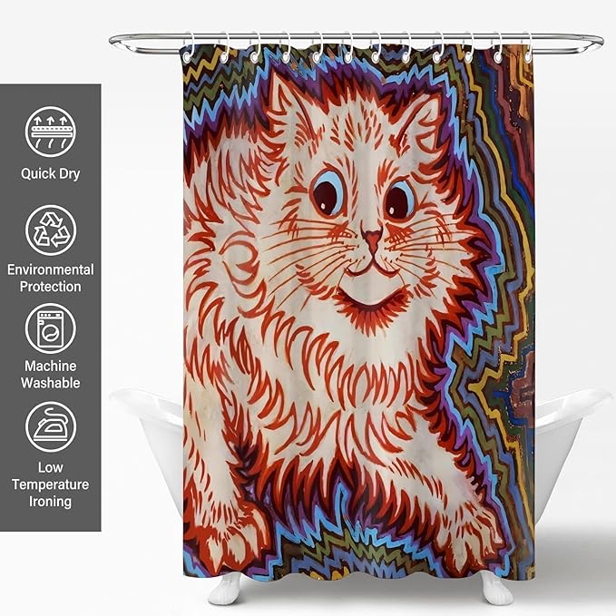 Louis Wain Cats Prints Shower Curtains,Psychedelic Style Cat Shower Curtains,Funny Waterproof Polyester Louis Wain Art Psychedelic Decor for Bathroom or Animal Lover,72 x 72 in