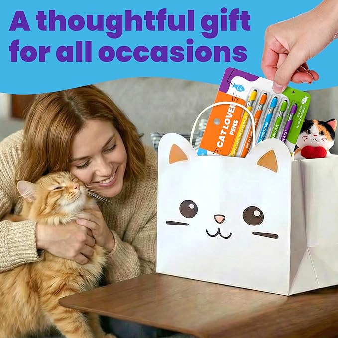 rubyloo Funny Cat Lover Gift Pen Set – 5 Black Ink Ballpoint Pens with Stylus Tip & Metal Barrel with Kitty-Themed Quotes – Crazy Cat Mom Gifts for Women, Friends, Pet Owner, Coworker, Birthdays