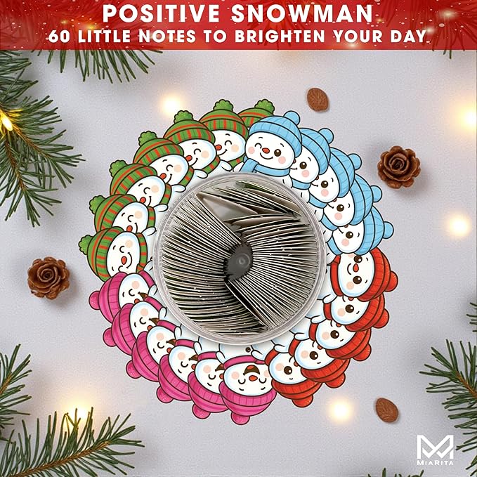 Positive Snowman Jar, 60 Affirmation Cards for Women, Men, Teens & Coworkers, Christmas White Elephant Gifts for Teens, Women - Men, Mom, Teacher, Sisters, Friends, Teen Girl Gifts Trendy Stuff
