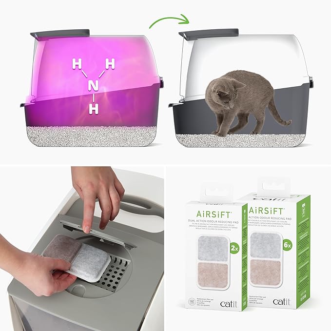 Catit Airsift Litter Pan Large – Covered Cat Litter Box with Dual-Action Odor Control Leak Preventing Design – Includes Filter Pad, Easy to Clean, Reduces Litter Tracking - 22.4” L x 18.3” H x 15.3” W