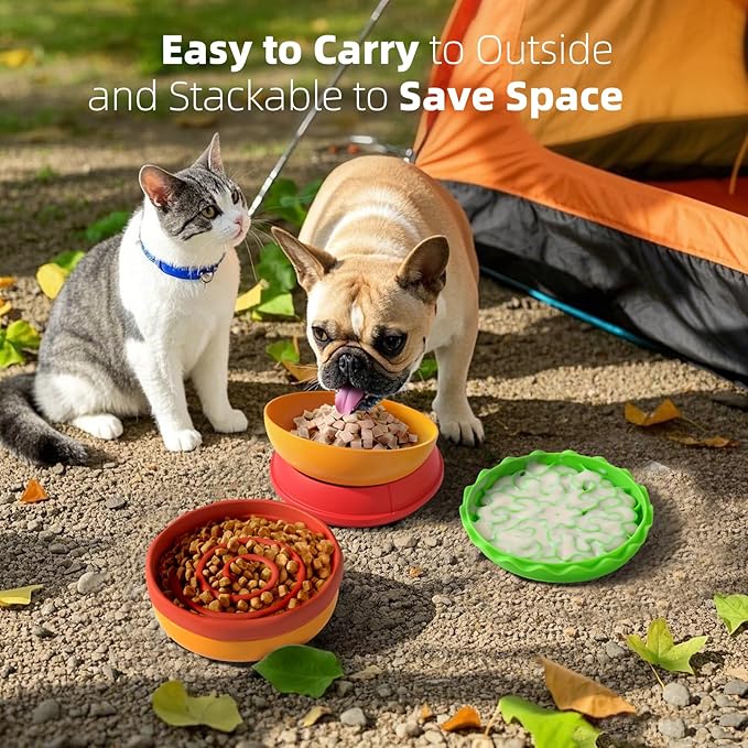 5-in-1 Dog Bowls Set, 6.1 inch Cute Colorful Hamburger-Shaped Dog Food Bowl Stackable for Easy Storage and Travel, Cat Bowls for Food and Water, Pet Bowls Suitable for Small and Medium Dogs (Orange