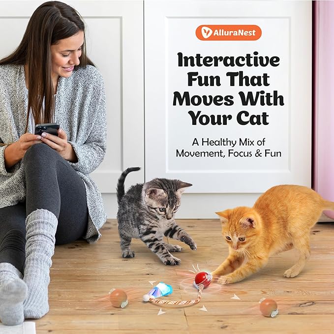 Interactive Cat Toys for Indoor Cats with Feather, Rechargeable Automatic Cat Toy Keeps Your Cat Active & Engaged, Durable & Safe Speedy Tail 2.0 Cat Toy (Red)