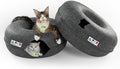 Cattasaurus Peekaboo Cat Cave Duo Jumbo Set, Extra Spacious Cat Donut for Multiple & Large Kitty 15+ lbs, Scratch Detachable Cat Beds for Indoor Cats, Washable Cat Tunnel Bed, Best Kitten Toys