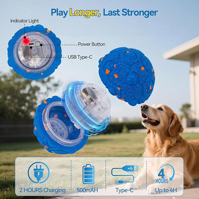 Newget Interactive Dog Toy Ball with Remote, 3 Modes Smart Moving Dog Balls with Touch Wake-Up, Automatic Bouncing/Rolling Chew-Resistant for Medium & Large Dogs to Keep Busy, Indoor/Outdoor