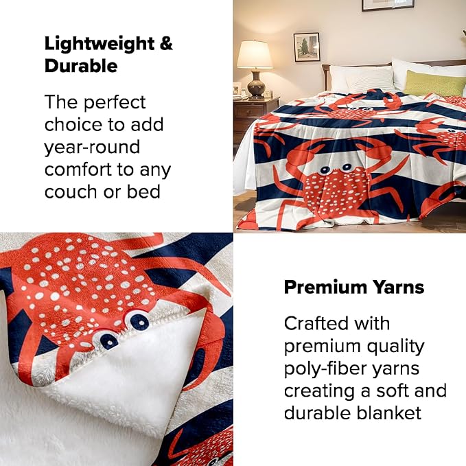 Crab Blanket Gifts - Fun Red Crab Soft Fleece Throw Blankets - Perfect for Beach Lovers, Coastal Decor, and Kids - 50x60 Inches