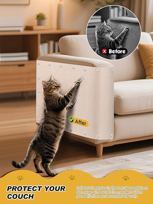 2PCS 39.4"x15.8" Cat Scratch Mat, Trimmable Self-Adhesive Carpet, DIY Climb Cat Scratcher for Furniture Couch or Wall Protector, Covering Cat Scratching Post Replacement Pads (Beige)