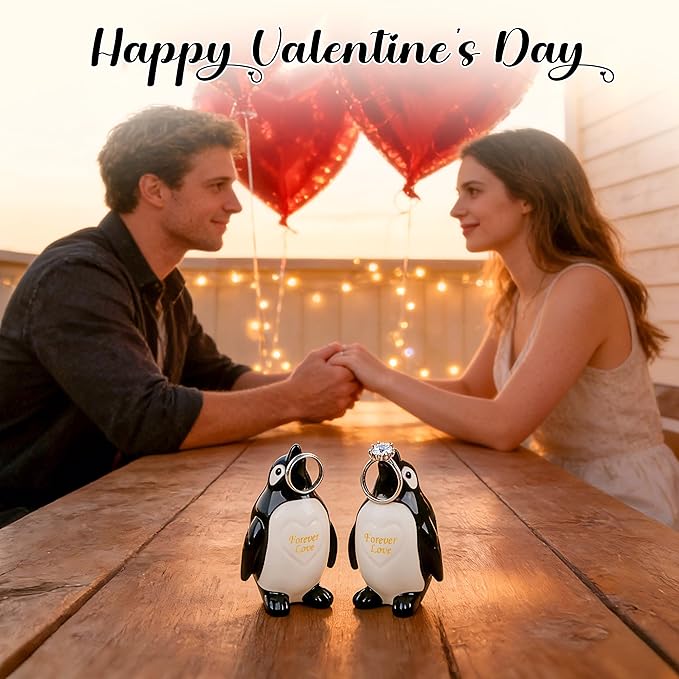 Penguin Gifts for Him Her Boyfriend Girlfriend, Set of 2 Ceramic Penguin Figurines Forever Love Anniversary Birthday Gifts for Women Men, Romantic Valentines Gift for Wife Husband Couples Cute Decor