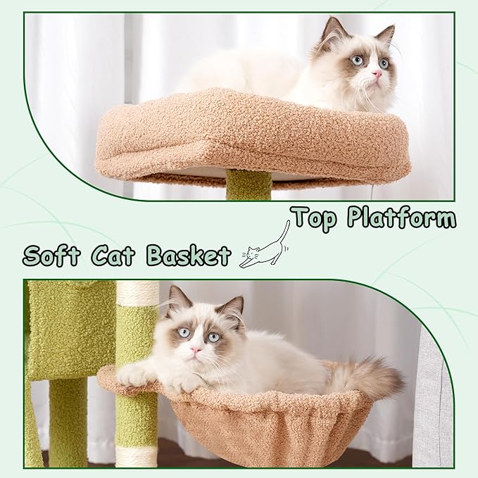 Gitelsnour Cat Tree, 42.1" Cat Tower for Indoor Kittens with Scratching Board and Posts, Multi-Level Cozy Cat Condo with 2 Perches, Hammock, Balls, Green and Yellow GCT005SGY