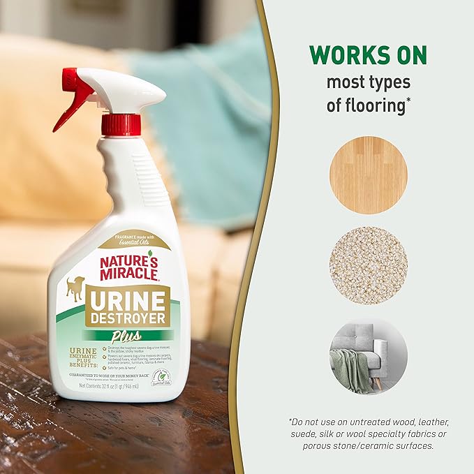 Nature’s Miracle Urine Destroyer Plus Dog, 32 Ounces, Enzymatic Formula, Ready-to-Use