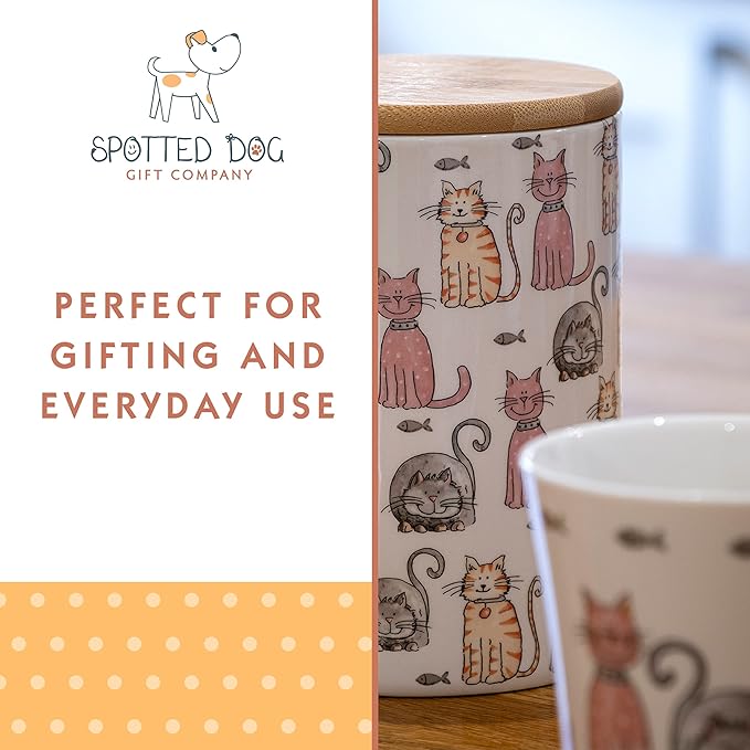 SPOTTED DOG GIFT COMPANY Cat Mugs, 12.2 oz Coffee Mug Set of 4, Happy Cats Themed Ceramic Tea Cups, Microwave & Dishwasher Safe, Cute Cat Gifts for Women and Animal Lovers