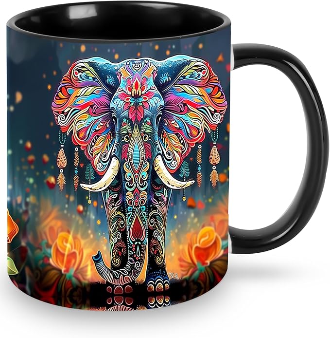 Elephant Coffee Mug Funny Ceramic Tea Cup Novelty Presents for Women Men Home and Office Birthday Microwave Dishwasher Safe 11oz