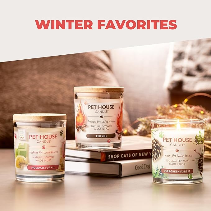 One Fur All Pet House Candle Plant-Based/Soy - Clean Burning Scented, Long Lasting Pet Odor Candle for Home - Hollyberry