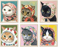 Funny Cat Poster Set of 6, Whimsical Babushka Cats Wall Art Eclectic Lover Cat Pictures Decor, Quirky Animal Pictures Canvas Painting Prints Aesthetic for Bedroom Living Room 8x10 inch Unframed