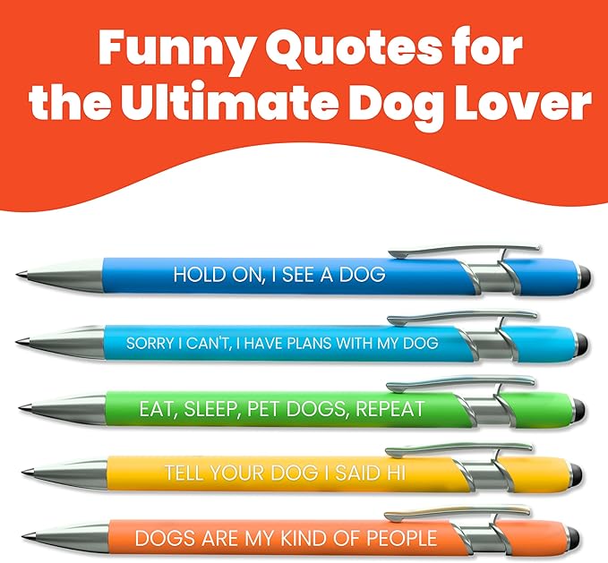 rubyloo Funny Dog Mom & Dog Lover Gift Pen Set – 2 Pack of 5-Pen Sets with Black Ink Stylus Tips & Metal Barrels – Doggy Mom Gift for Women, Friends, Coworkers for Mother's Day or Birthday Present