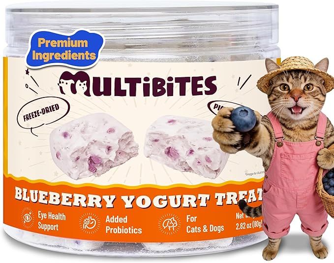 Freeze Dried Blueberry Yogurt Cat&Dog Treats - Healthy Dog Snacks with Probiotics for Digestive&Eye Health - Crunchy High Protein Pet Training Treats or Food Toppers 2.82oz