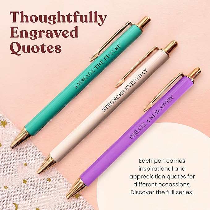 MESMOS New Beginnings Gifts for Women, 3pk Fancy Ballpoint Pen Set, Divorce Going Away Break Up Farewell Gifts for Women Friends and Coworkers